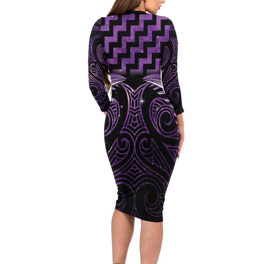 Purple Matariki New Zealand Family Matching Long Sleeve Bodycon Dress and Hawaiian Shirt Maori Poutama Galaxy Vibes LT14 - Polynesian Pride