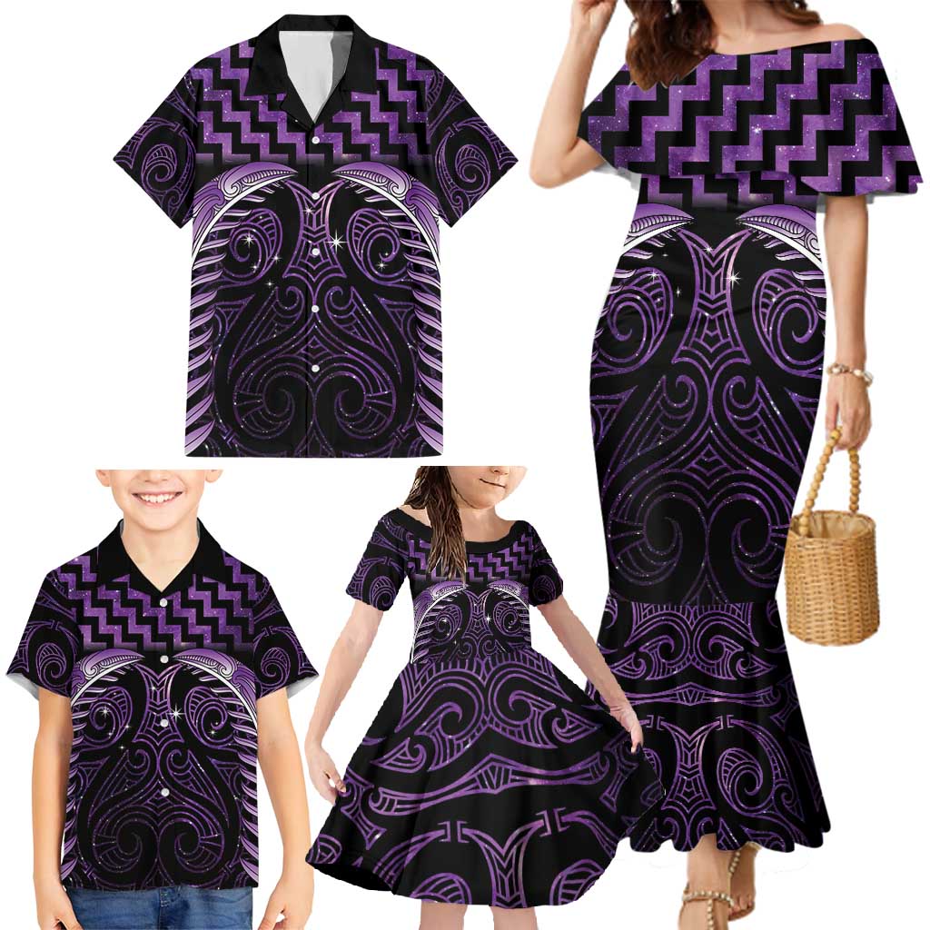 Purple Matariki New Zealand Family Matching Mermaid Dress and Hawaiian Shirt Maori Poutama Galaxy Vibes LT14 - Polynesian Pride
