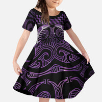 Purple Matariki New Zealand Family Matching Off The Shoulder Long Sleeve Dress and Hawaiian Shirt Maori Poutama Galaxy Vibes LT14 Daughter's Dress Purple - Polynesian Pride