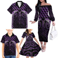 Purple Matariki New Zealand Family Matching Off The Shoulder Long Sleeve Dress and Hawaiian Shirt Maori Poutama Galaxy Vibes LT14 - Polynesian Pride