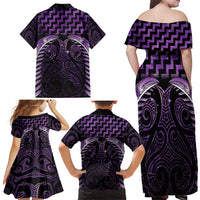 Purple Matariki New Zealand Family Matching Off Shoulder Maxi Dress and Hawaiian Shirt Maori Poutama Galaxy Vibes LT14 - Polynesian Pride