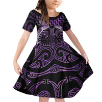 Purple Matariki New Zealand Family Matching Off Shoulder Short Dress and Hawaiian Shirt Maori Poutama Galaxy Vibes LT14 Daughter's Dress Purple - Polynesian Pride