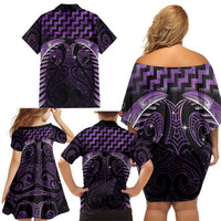 Purple Matariki New Zealand Family Matching Off Shoulder Short Dress and Hawaiian Shirt Maori Poutama Galaxy Vibes LT14 - Polynesian Pride