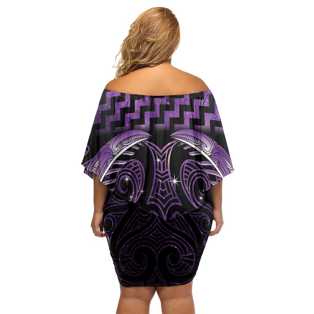 Purple Matariki New Zealand Family Matching Off Shoulder Short Dress and Hawaiian Shirt Maori Poutama Galaxy Vibes LT14 - Polynesian Pride