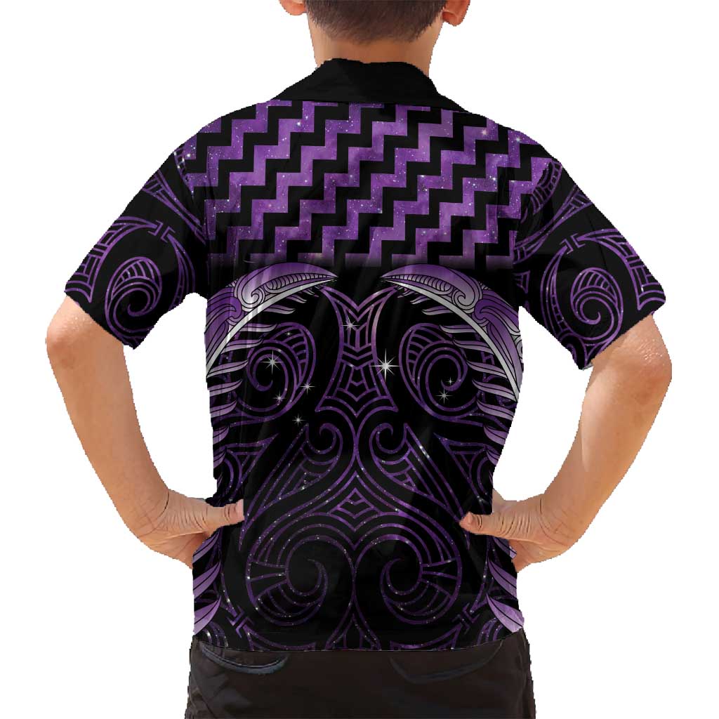 Purple Matariki New Zealand Family Matching Puletasi and Hawaiian Shirt Maori Poutama Galaxy Vibes LT14 - Polynesian Pride