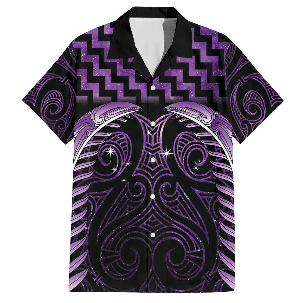 Purple Matariki New Zealand Family Matching Puletasi and Hawaiian Shirt Maori Poutama Galaxy Vibes LT14 Dad's Shirt - Short Sleeve Purple - Polynesian Pride