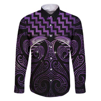 Purple Matariki New Zealand Family Matching Puletasi and Hawaiian Shirt Maori Poutama Galaxy Vibes LT14 Dad's Shirt - Long Sleeve Purple - Polynesian Pride