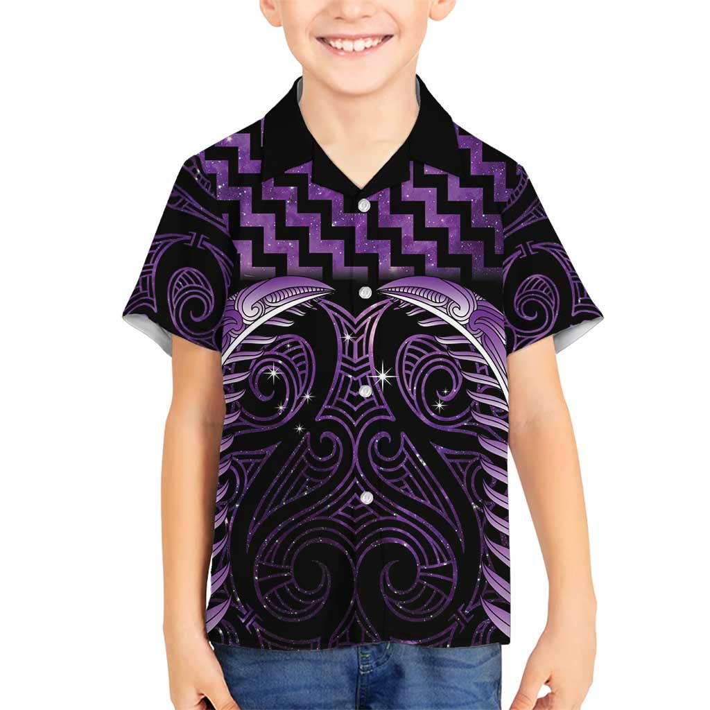 Purple Matariki New Zealand Family Matching Puletasi and Hawaiian Shirt Maori Poutama Galaxy Vibes LT14 Son's Shirt Purple - Polynesian Pride