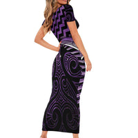Purple Matariki New Zealand Family Matching Short Sleeve Bodycon Dress and Hawaiian Shirt Maori Poutama Galaxy Vibes LT14 - Polynesian Pride