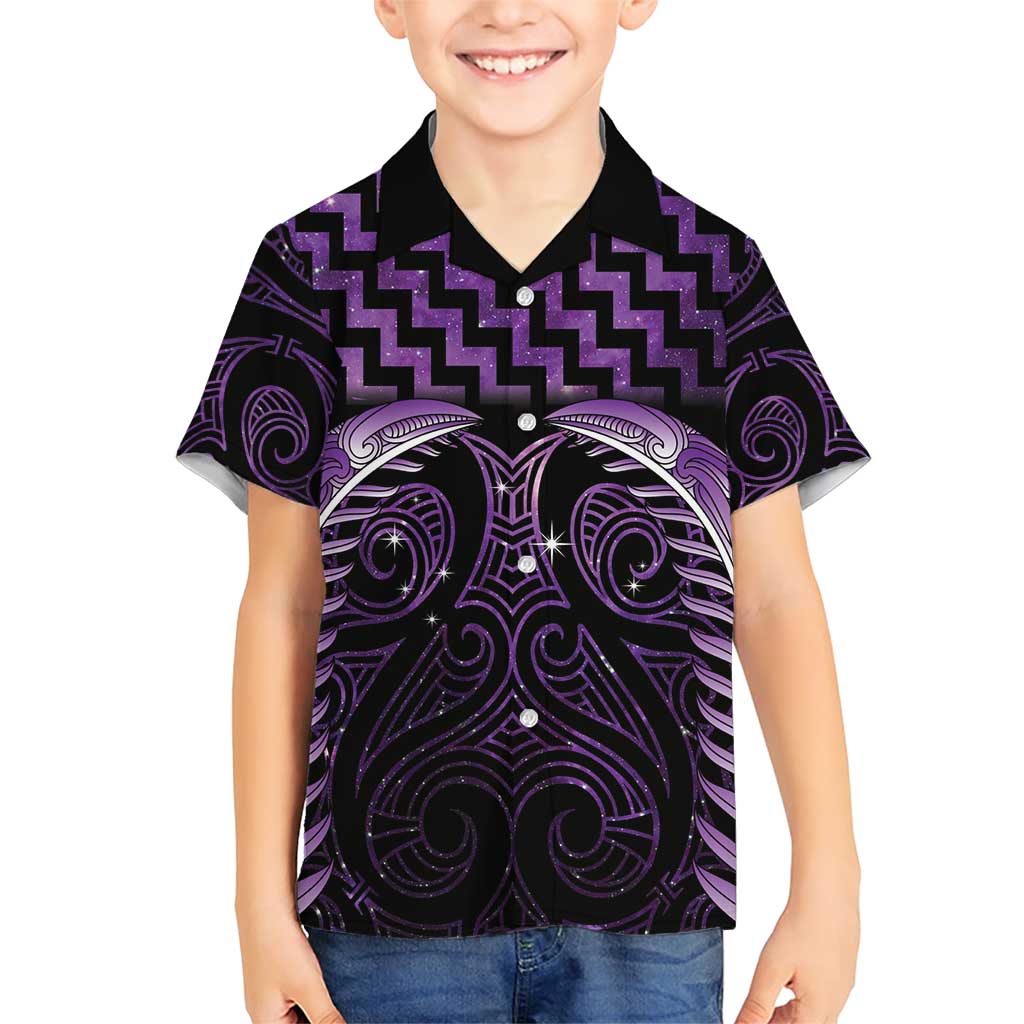 Purple Matariki New Zealand Family Matching Short Sleeve Bodycon Dress and Hawaiian Shirt Maori Poutama Galaxy Vibes LT14 Son's Shirt Purple - Polynesian Pride