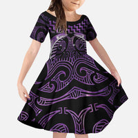 Purple Matariki New Zealand Family Matching Summer Maxi Dress and Hawaiian Shirt Maori Poutama Galaxy Vibes LT14 Daughter's Dress Purple - Polynesian Pride
