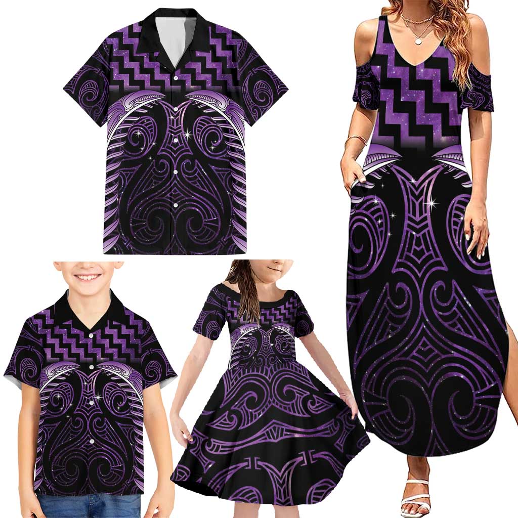Purple Matariki New Zealand Family Matching Summer Maxi Dress and Hawaiian Shirt Maori Poutama Galaxy Vibes LT14 - Polynesian Pride