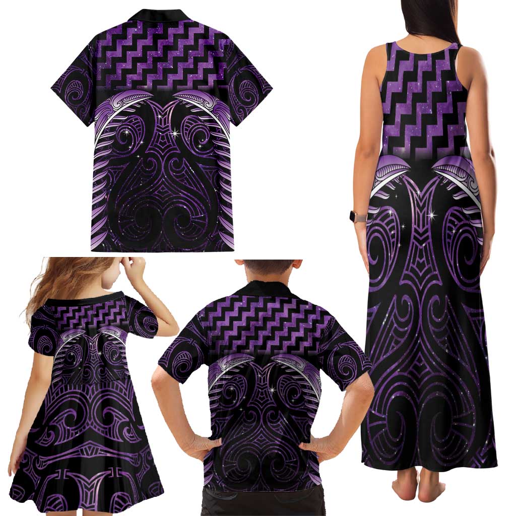 Purple Matariki New Zealand Family Matching Tank Maxi Dress and Hawaiian Shirt Maori Poutama Galaxy Vibes LT14 - Polynesian Pride