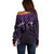 Purple Matariki New Zealand Off Shoulder Sweater Maori Poutama Galaxy Vibes
