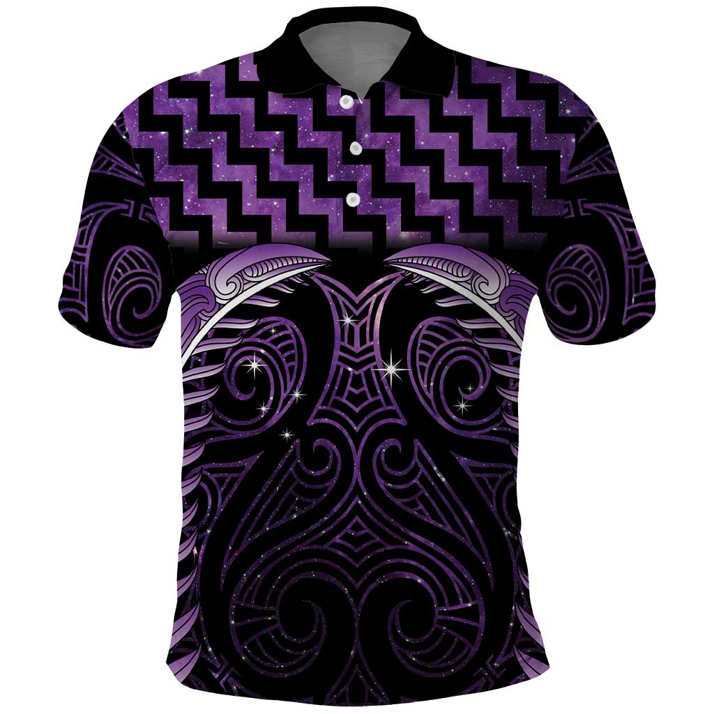 Purple Matariki New Zealand Polo Shirt Maori Poutama Galaxy Vibes