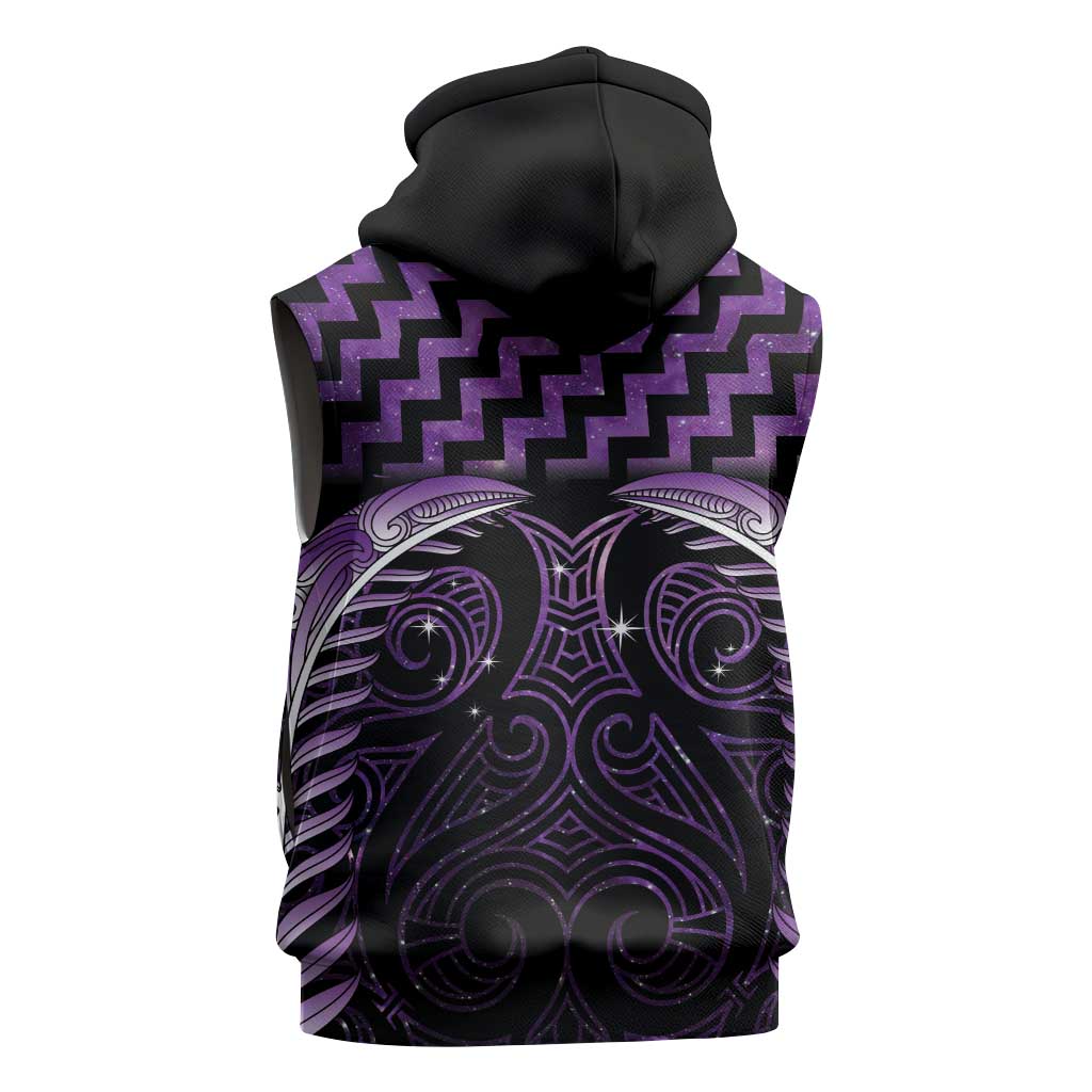 Purple Matariki New Zealand Sleeveless Zip Hoodie Maori Poutama Galaxy Vibes LT14 - Polynesian Pride