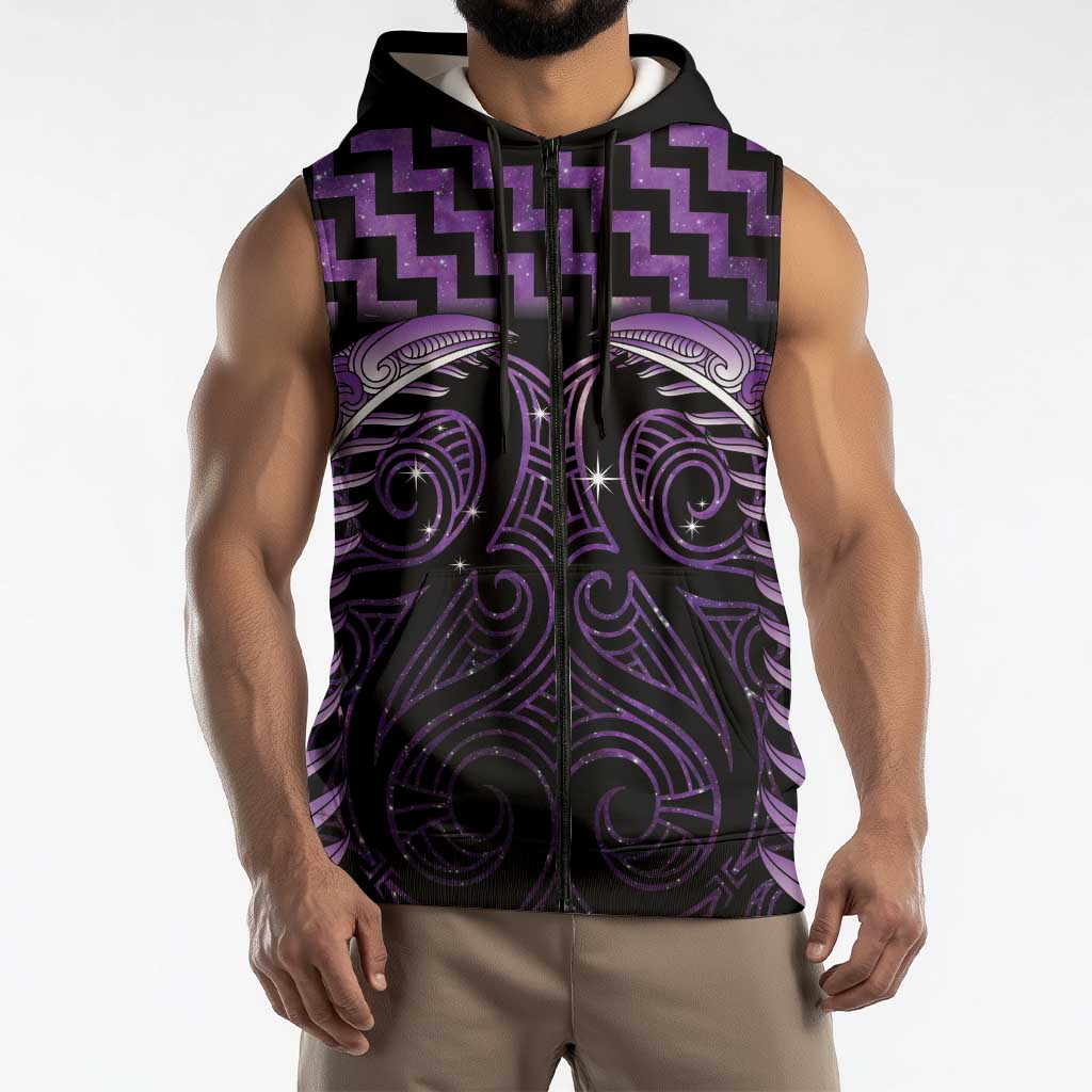 Purple Matariki New Zealand Sleeveless Zip Hoodie Maori Poutama Galaxy Vibes LT14 - Polynesian Pride