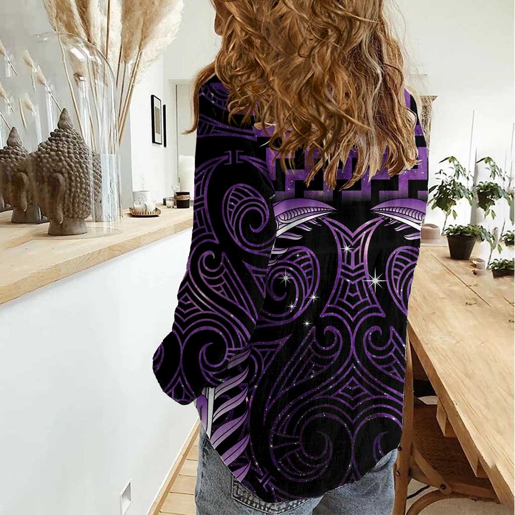 Purple Matariki New Zealand Women Casual Shirt Maori Poutama Galaxy Vibes LT14 - Polynesian Pride