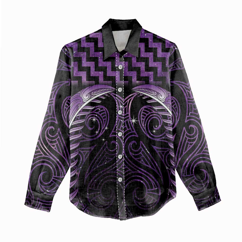 Purple Matariki New Zealand Women Casual Shirt Maori Poutama Galaxy Vibes LT14 - Polynesian Pride