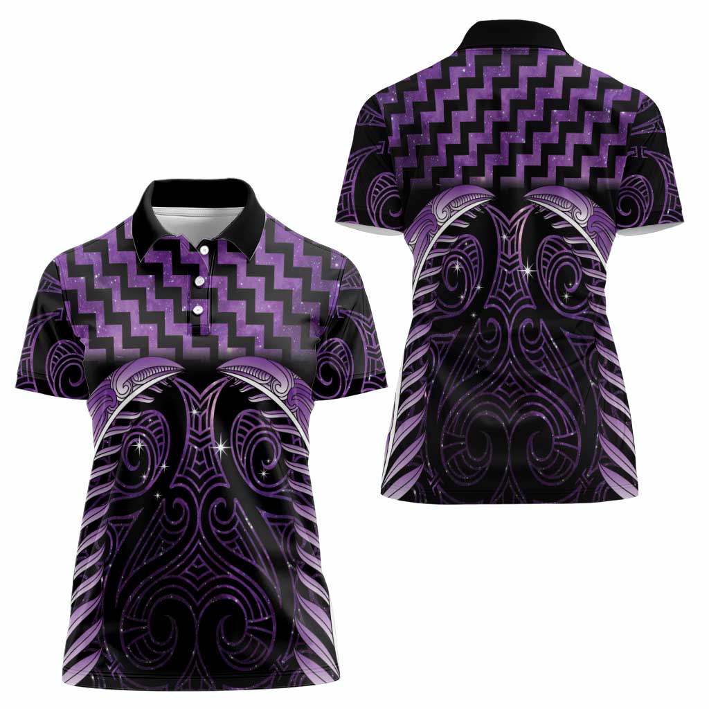 Purple Matariki New Zealand Women Polo Shirt Maori Poutama Galaxy Vibes LT14 - Polynesian Pride