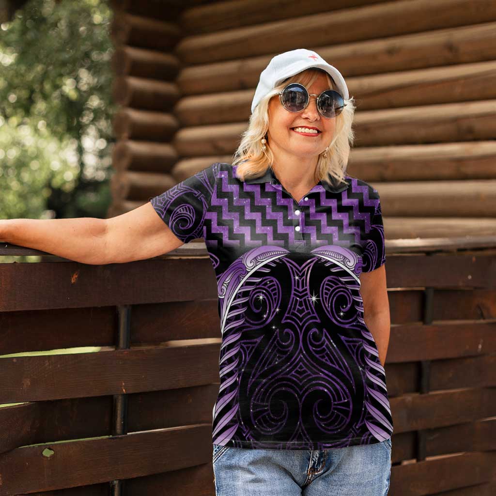 Purple Matariki New Zealand Women Polo Shirt Maori Poutama Galaxy Vibes LT14 - Polynesian Pride