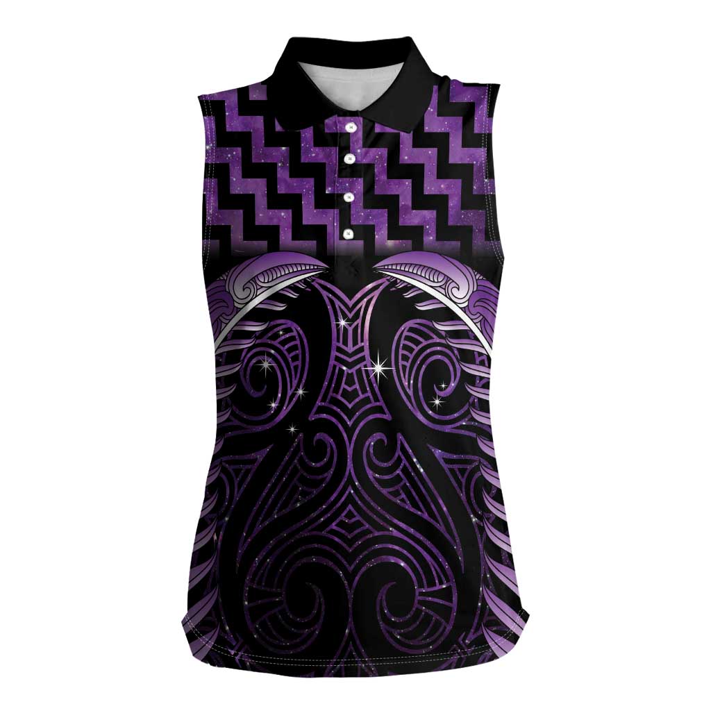 Purple Matariki New Zealand Women Sleeveless Polo Shirt Maori Poutama Galaxy Vibes LT14 Female Purple - Polynesian Pride
