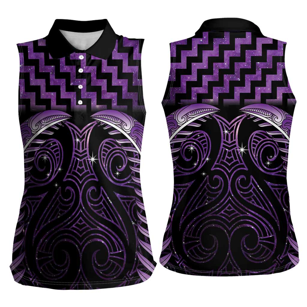 Purple Matariki New Zealand Women Sleeveless Polo Shirt Maori Poutama Galaxy Vibes LT14 - Polynesian Pride