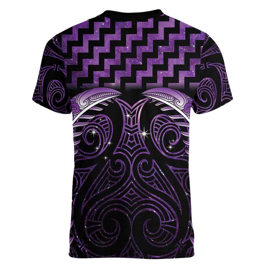 Purple Matariki New Zealand Women V-Neck T-Shirt Maori Poutama Galaxy Vibes LT14 - Polynesian Pride