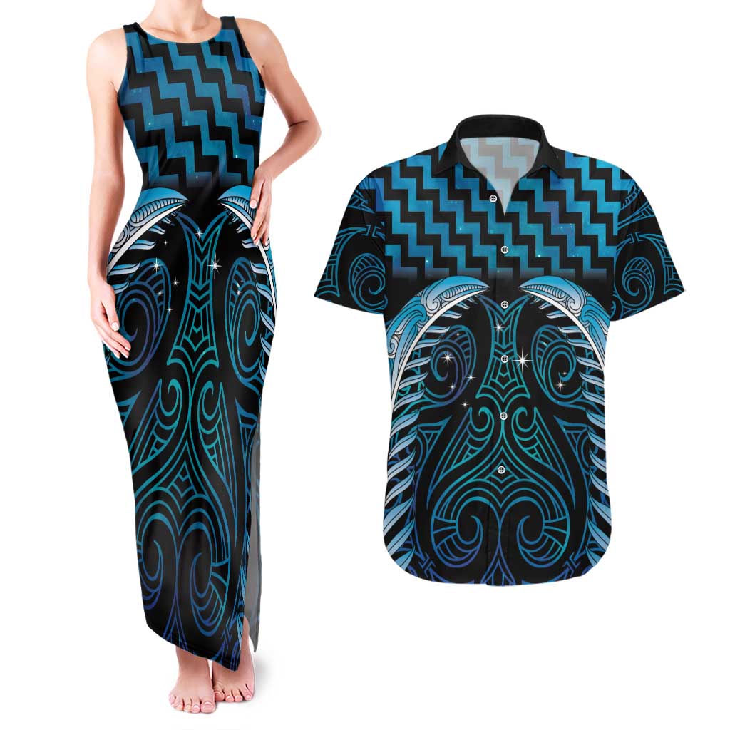 Blue Matariki New Zealand Couples Matching Tank Maxi Dress and Hawaiian Shirt Maori Poutama Galaxy Vibes LT14 Blue - Polynesian Pride