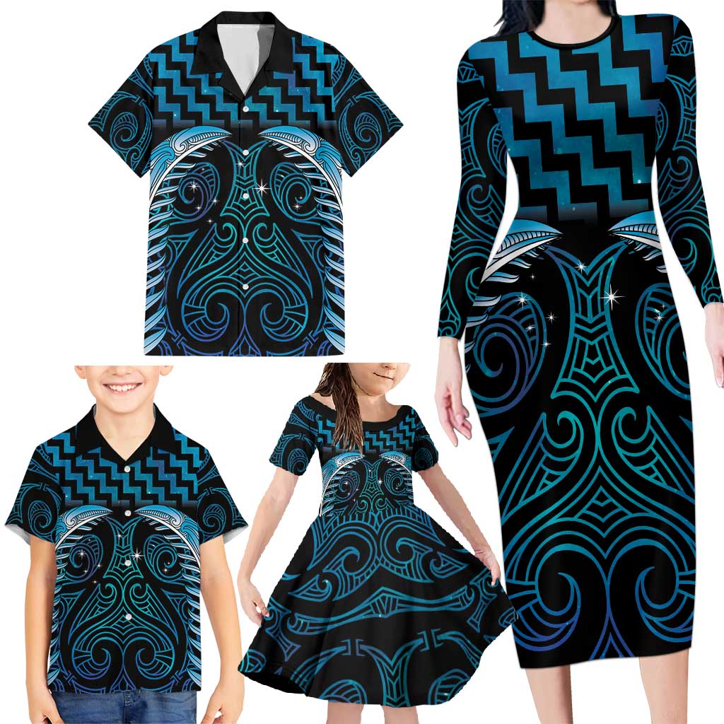 Blue Matariki New Zealand Family Matching Long Sleeve Bodycon Dress and Hawaiian Shirt Maori Poutama Galaxy Vibes LT14 - Polynesian Pride