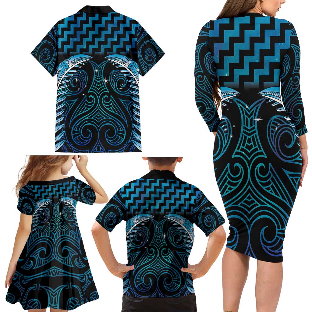 Blue Matariki New Zealand Family Matching Long Sleeve Bodycon Dress and Hawaiian Shirt Maori Poutama Galaxy Vibes LT14 - Polynesian Pride