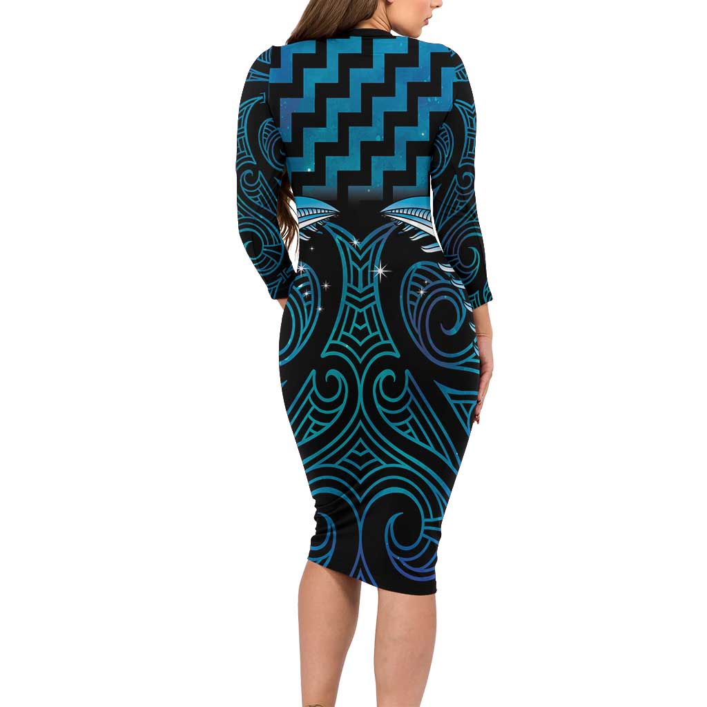 Blue Matariki New Zealand Family Matching Long Sleeve Bodycon Dress and Hawaiian Shirt Maori Poutama Galaxy Vibes LT14 - Polynesian Pride