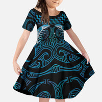 Blue Matariki New Zealand Family Matching Mermaid Dress and Hawaiian Shirt Maori Poutama Galaxy Vibes LT14 Daughter's Dress Blue - Polynesian Pride