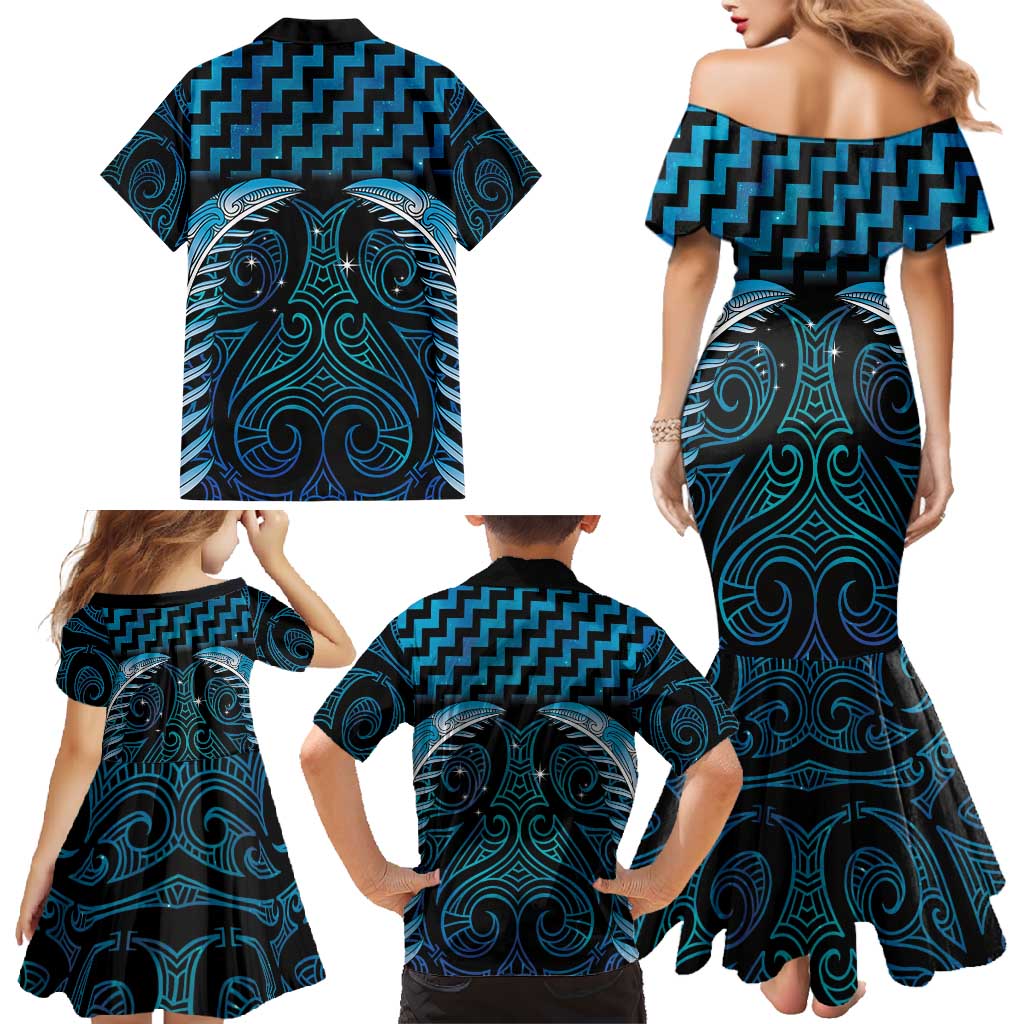 Blue Matariki New Zealand Family Matching Mermaid Dress and Hawaiian Shirt Maori Poutama Galaxy Vibes LT14 - Polynesian Pride