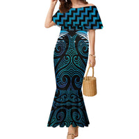 Blue Matariki New Zealand Family Matching Mermaid Dress and Hawaiian Shirt Maori Poutama Galaxy Vibes LT14 Mom's Dress Blue - Polynesian Pride