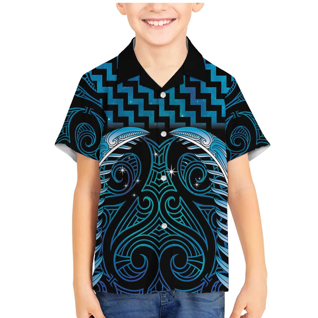 Blue Matariki New Zealand Family Matching Mermaid Dress and Hawaiian Shirt Maori Poutama Galaxy Vibes LT14 Son's Shirt Blue - Polynesian Pride