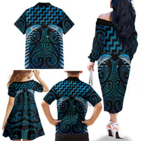Blue Matariki New Zealand Family Matching Off The Shoulder Long Sleeve Dress and Hawaiian Shirt Maori Poutama Galaxy Vibes LT14 - Polynesian Pride