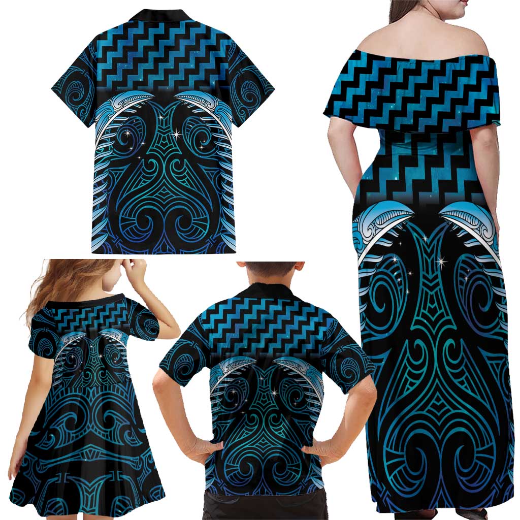 Blue Matariki New Zealand Family Matching Off Shoulder Maxi Dress and Hawaiian Shirt Maori Poutama Galaxy Vibes LT14 - Polynesian Pride
