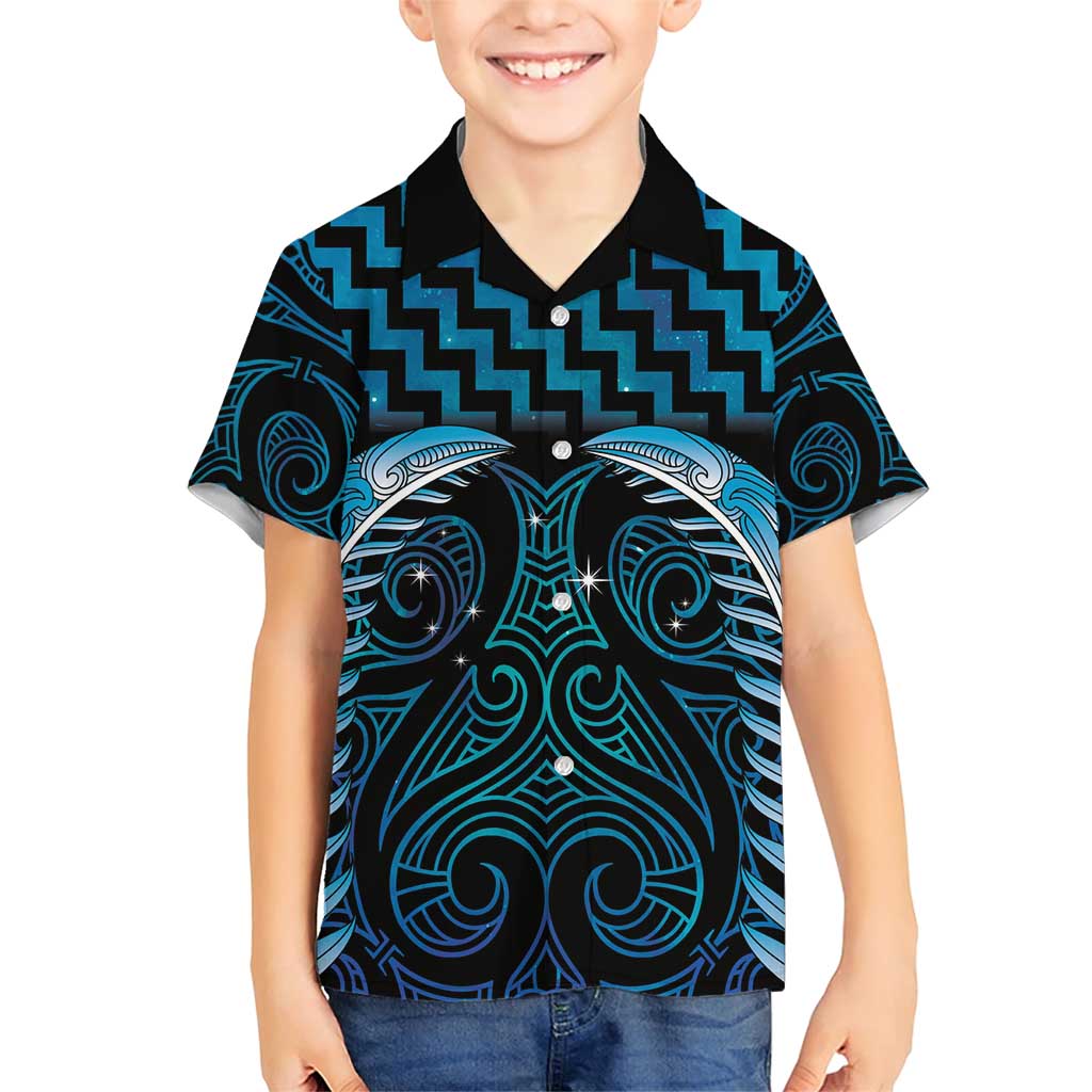 Blue Matariki New Zealand Family Matching Short Sleeve Bodycon Dress and Hawaiian Shirt Maori Poutama Galaxy Vibes LT14 Son's Shirt Blue - Polynesian Pride