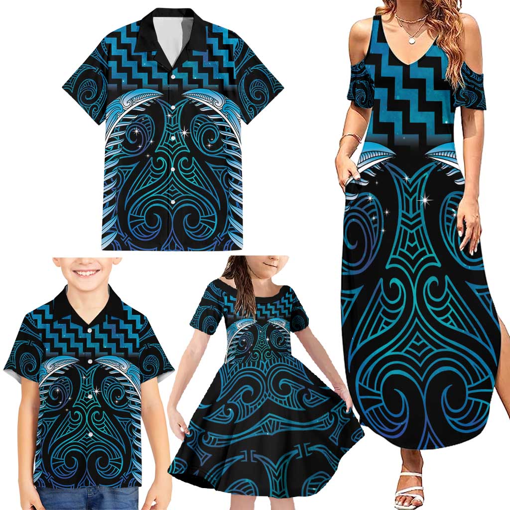 Blue Matariki New Zealand Family Matching Summer Maxi Dress and Hawaiian Shirt Maori Poutama Galaxy Vibes LT14 - Polynesian Pride