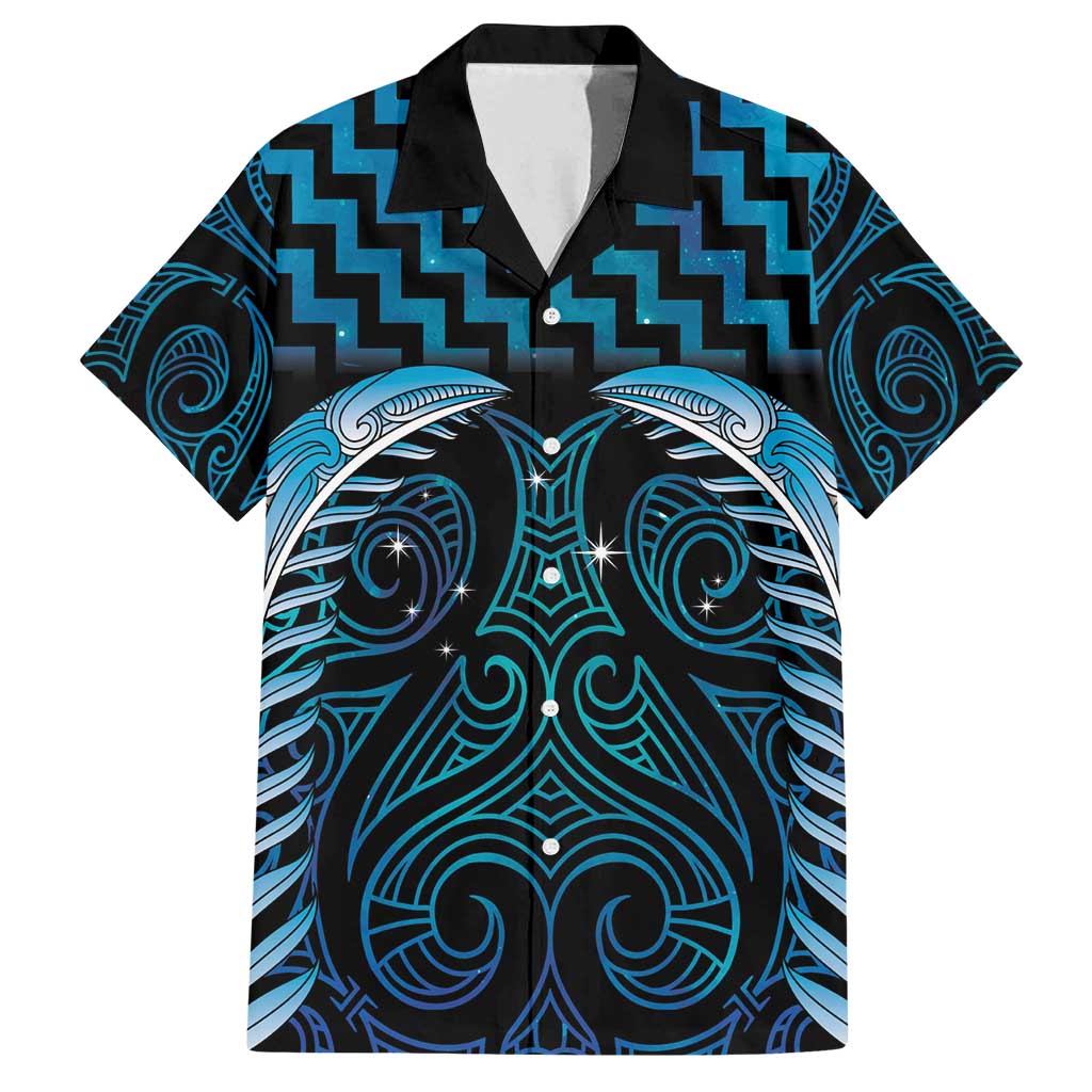Blue Matariki New Zealand Family Matching Summer Maxi Dress and Hawaiian Shirt Maori Poutama Galaxy Vibes LT14 Dad's Shirt - Short Sleeve Blue - Polynesian Pride