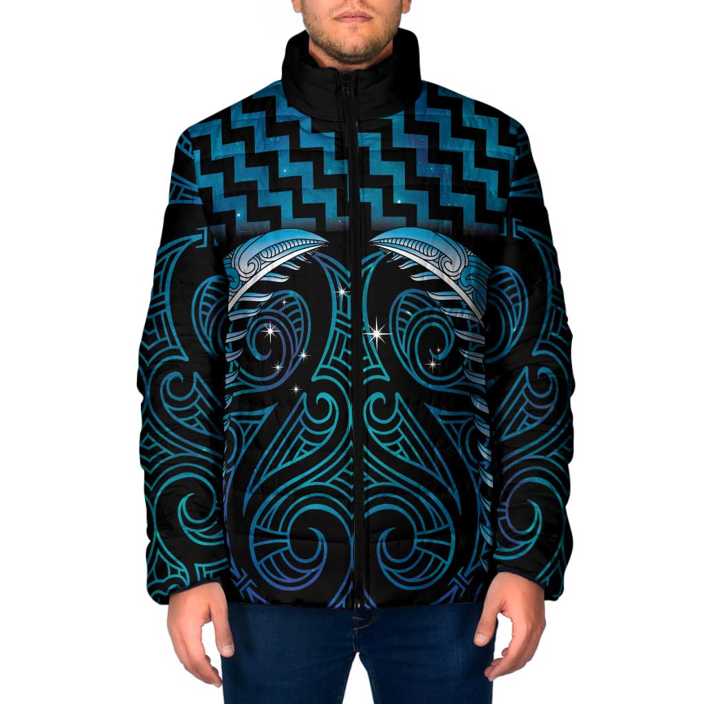 Blue Matariki New Zealand Padded Jacket Maori Poutama Galaxy Vibes - Polynesian Pride