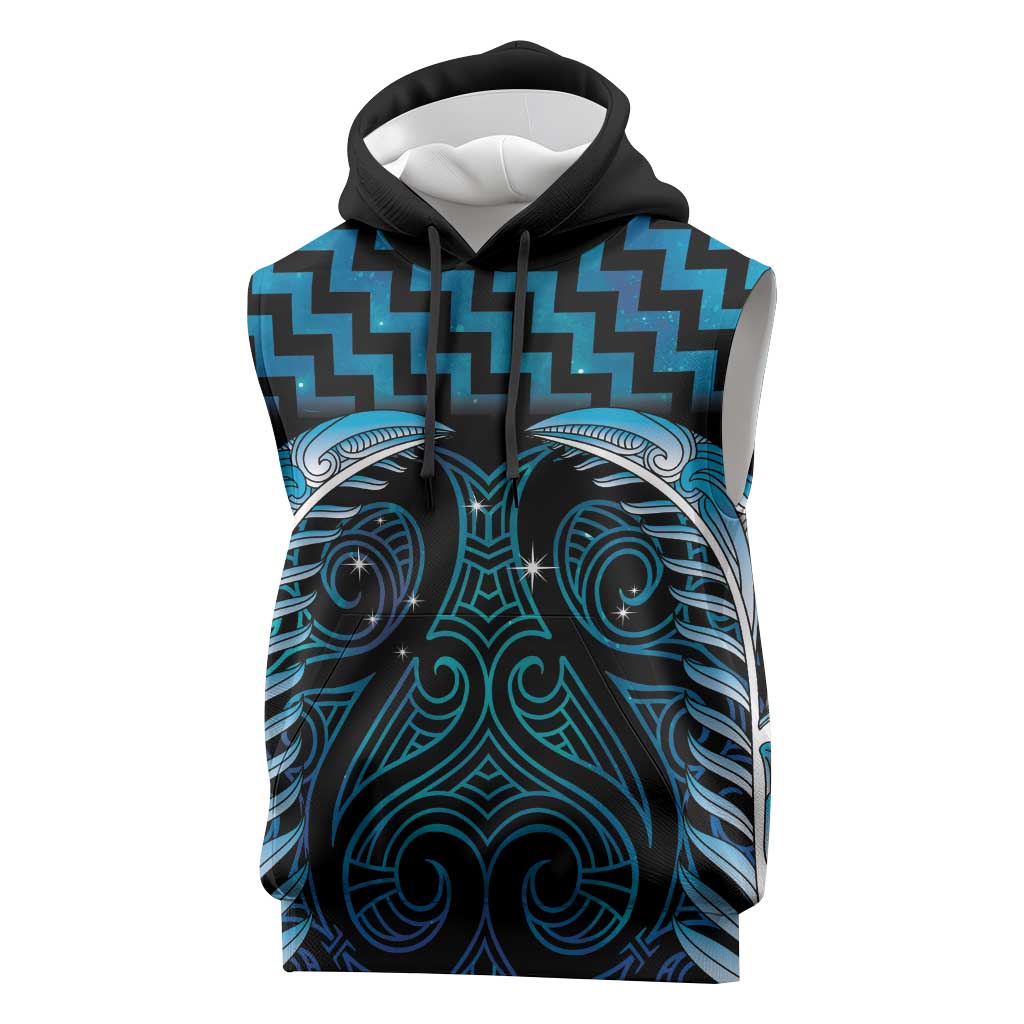 Blue Matariki New Zealand Sleeveless Hoodie Maori Poutama Galaxy Vibes - Polynesian Pride
