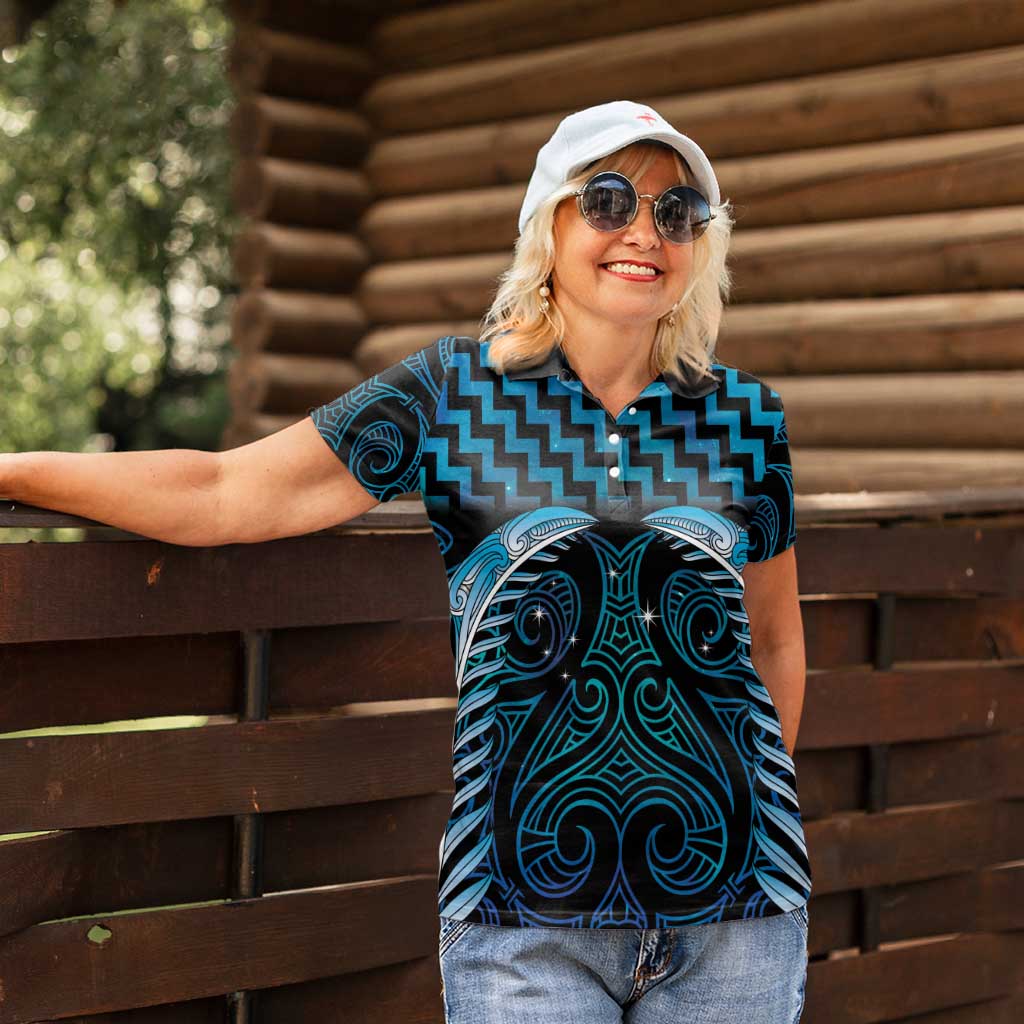 Blue Matariki New Zealand Women Polo Shirt Maori Poutama Galaxy Vibes