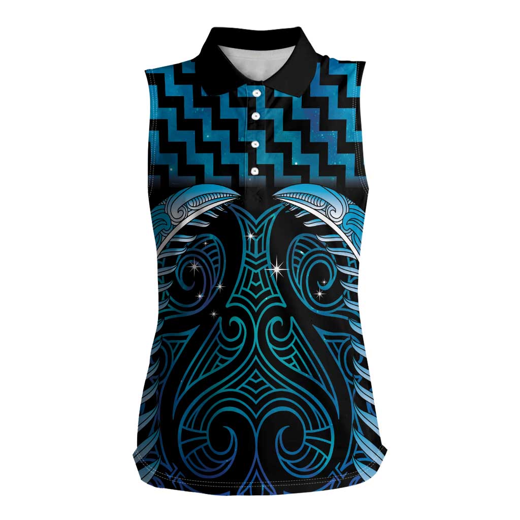 Blue Matariki New Zealand Women Sleeveless Polo Shirt Maori Poutama Galaxy Vibes LT14 Female Blue - Polynesian Pride