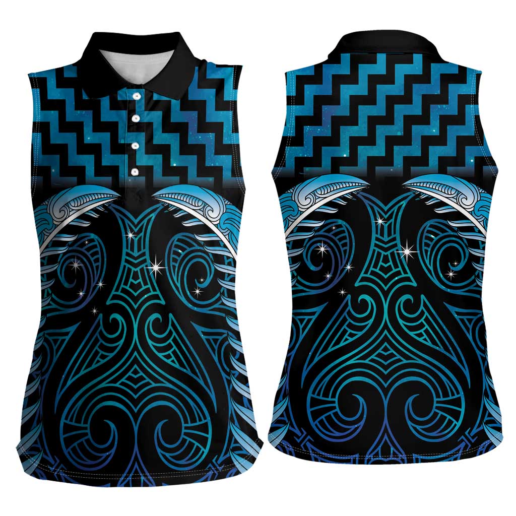 Blue Matariki New Zealand Women Sleeveless Polo Shirt Maori Poutama Galaxy Vibes LT14 - Polynesian Pride