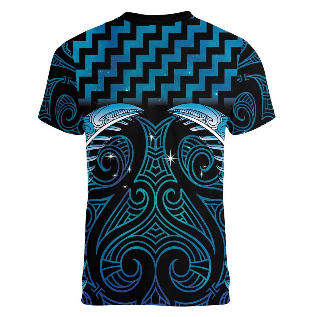 Blue Matariki New Zealand Women V-Neck T-Shirt Maori Poutama Galaxy Vibes LT14 - Polynesian Pride