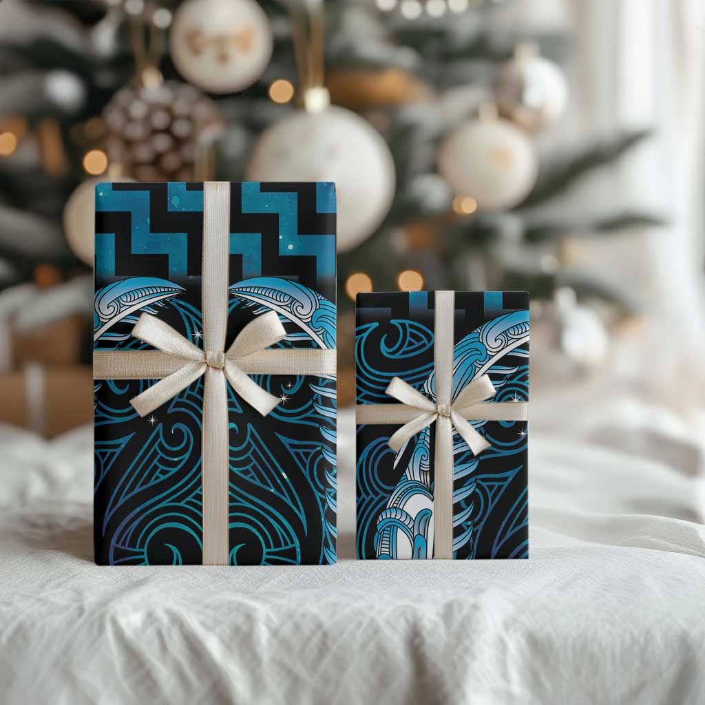 Blue Matariki New Zealand Wrapping Paper Maori Poutama Galaxy Vibes - Polynesian Pride