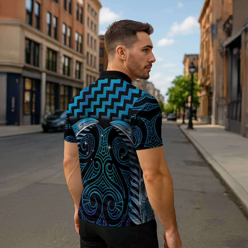 Blue Matariki New Zealand Zipper Polo Shirt Maori Poutama Galaxy Vibes - Polynesian Pride