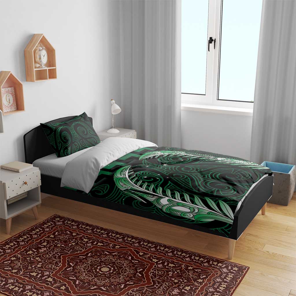 Green Matariki New Zealand Bedding Set Maori Poutama Galaxy Vibes
